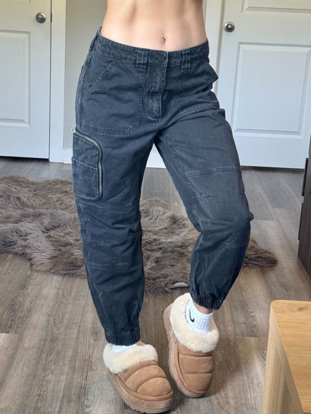 Allsaints Relaxed Carpenter Cargo Joggers 6 Faded Black Utility Grunge Emo Goth